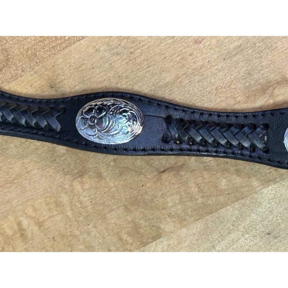 Palacios Belt Men 34 Black Western Tooled Eisenhower Dollar Buckle Leather